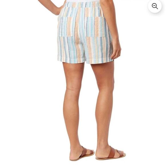 Briggs Women's White/Aqua/Orange Linen/Rayon Drawstring Shorts w Pockets - Picture 4 of 13